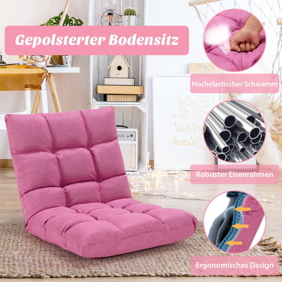 Golvstol – med vägs justerbart ryggstöd av skum Mörkrosa – 14 106,5 x 55,5 x 10 cm – Rosa