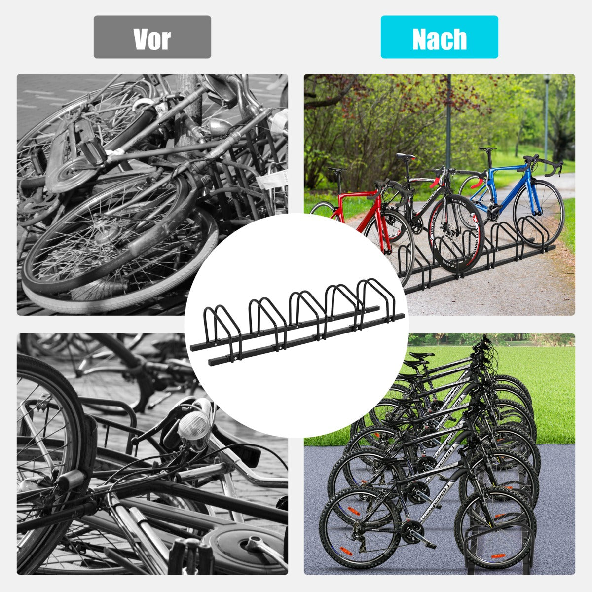 Cykelställ – med cykelparkeringsplatser Golvställ – 6 – Svart