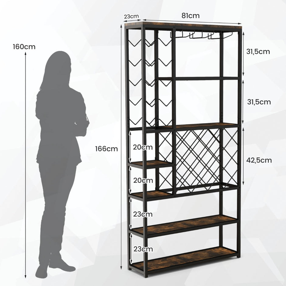Vinställ – för flaskor av metall med glashållare barskåp – 27 81 x 23 x 166 cm – Svart