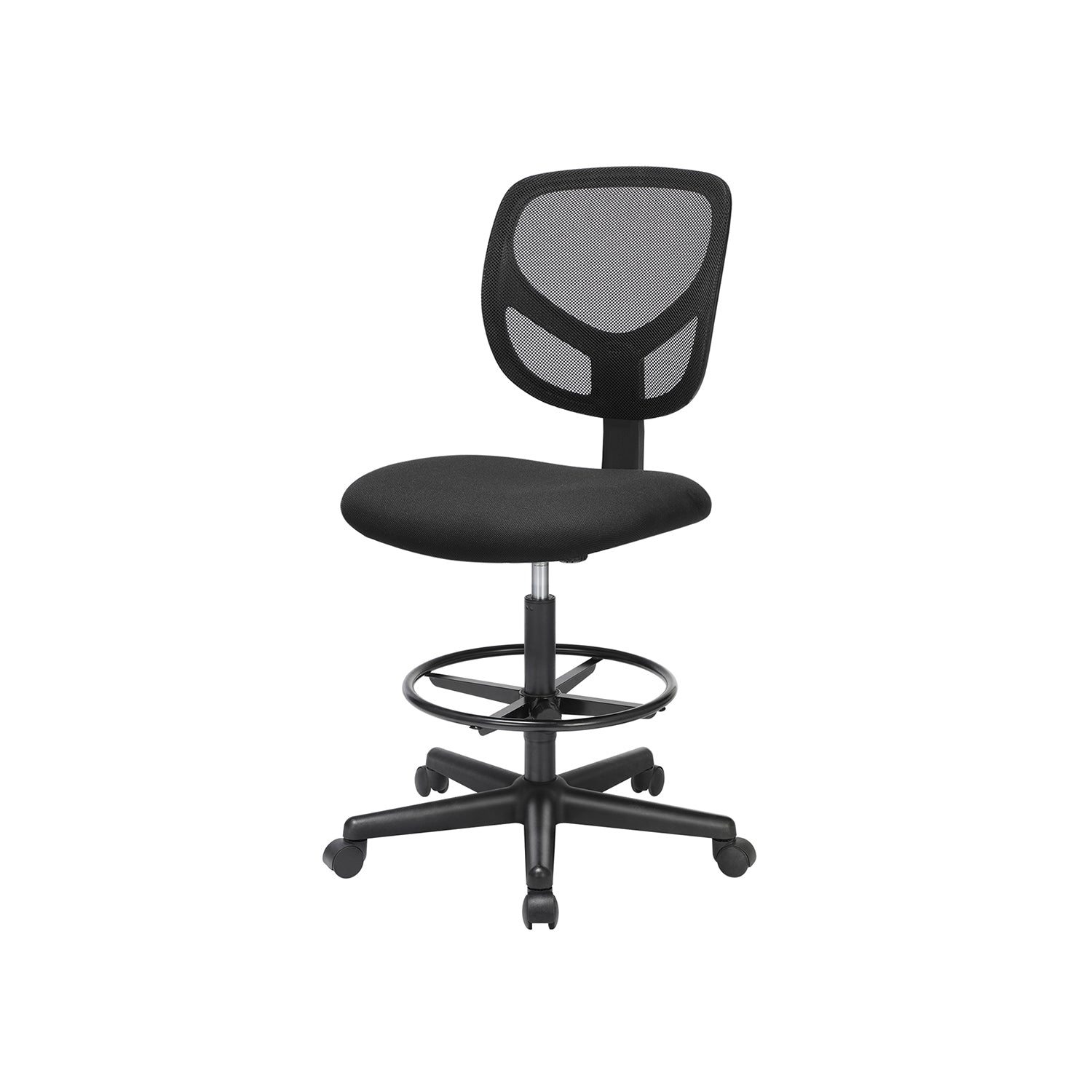 Office Stuhl - mit verstellbarem Fußring - Atmungsaktives Netzwerk - Schwarz