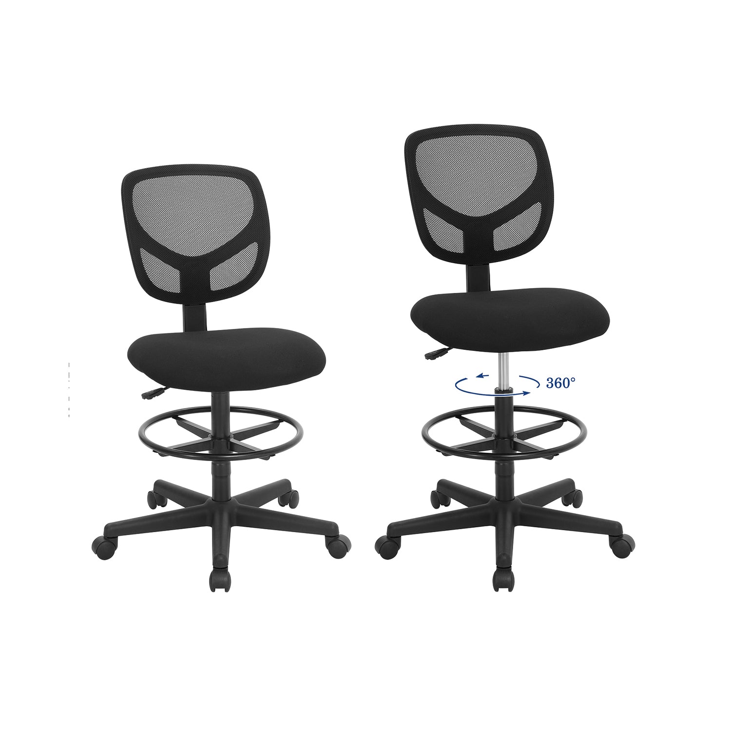 Office Stuhl - mit verstellbarem Fußring - Atmungsaktives Netzwerk - Schwarz