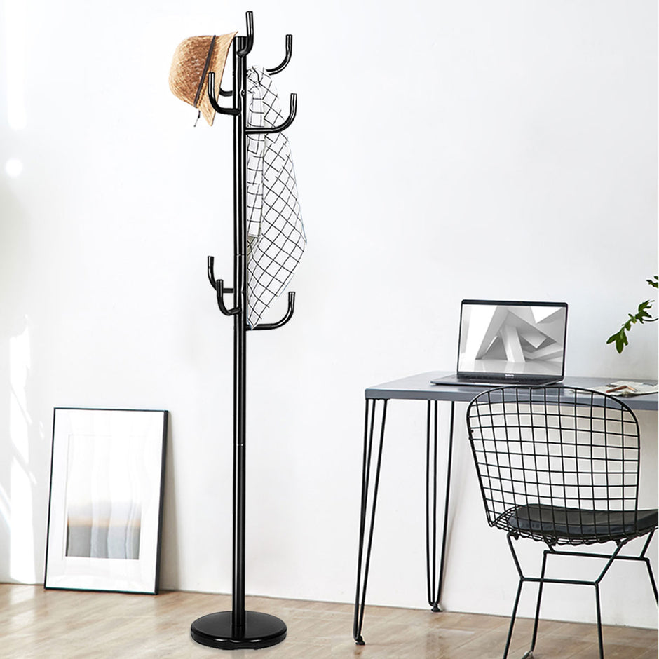 Klädhängare – med krokar, i metall, – 8 , 38 x 175 cm – Svart