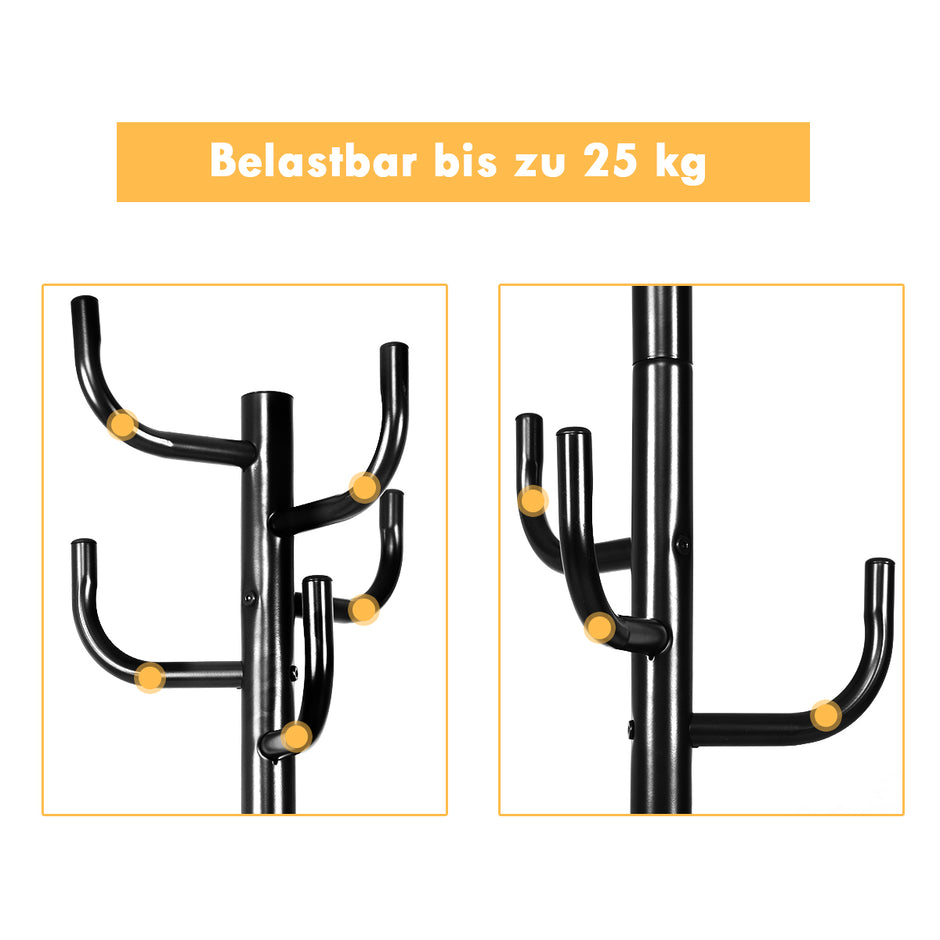 Klädhängare – med krokar, i metall, – 8 , 38 x 175 cm – Svart