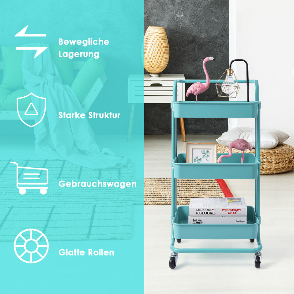 hyllor – Rullvagn Multifunktionsvagn med handtag Enkel montering – 3 – Turkos