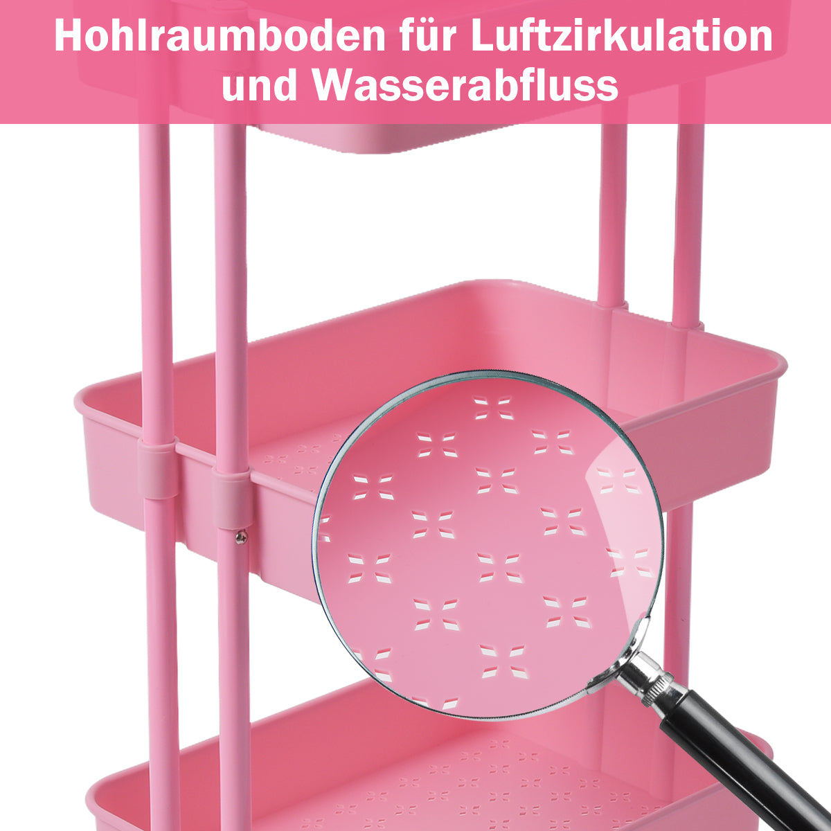 hyllor – Rullvagn Multi Purpose Cart med handtag Enkel montering – 3 – Rosa