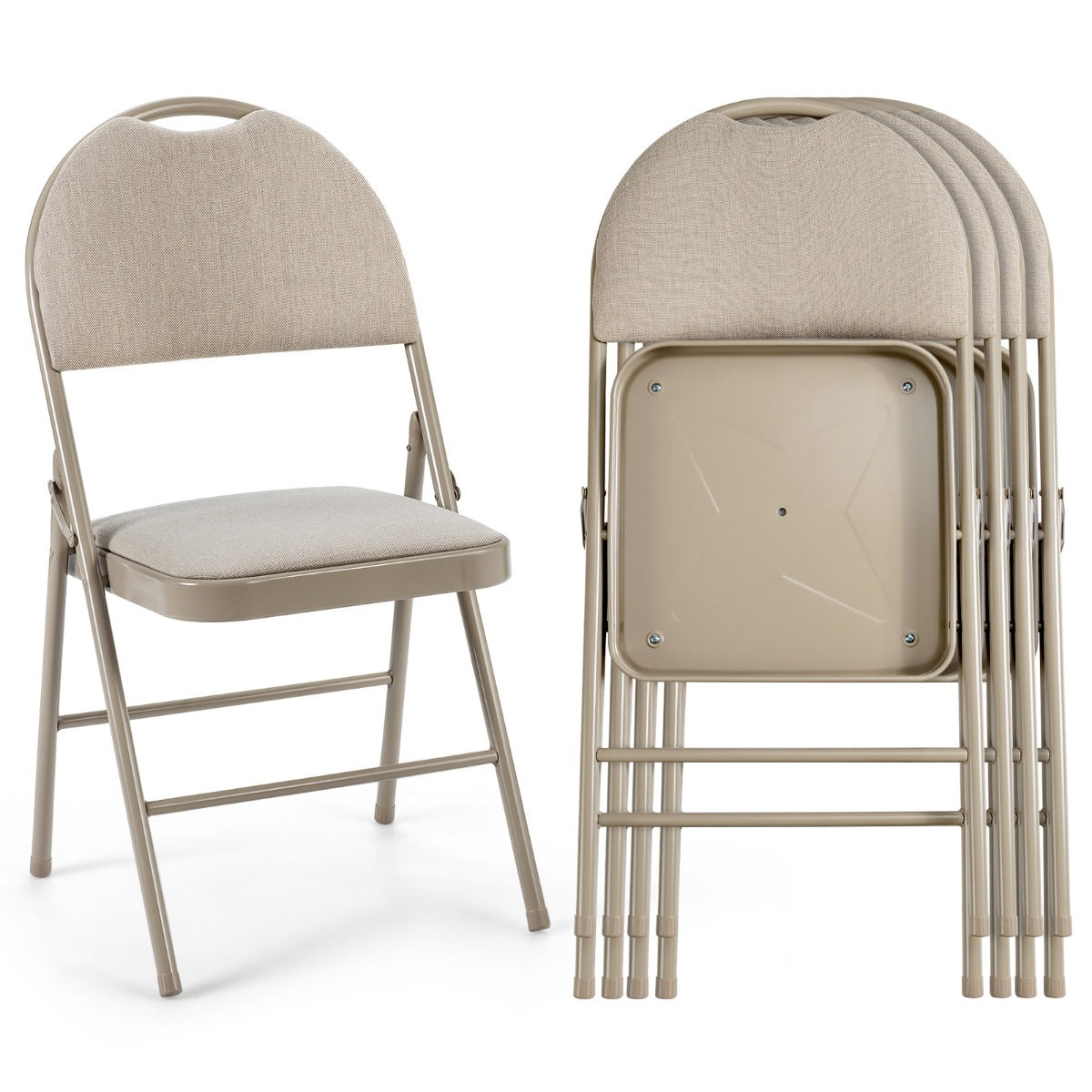 hopfällbara – stolar Bärbara med stoppad sits för hembeige – 4 – Beige