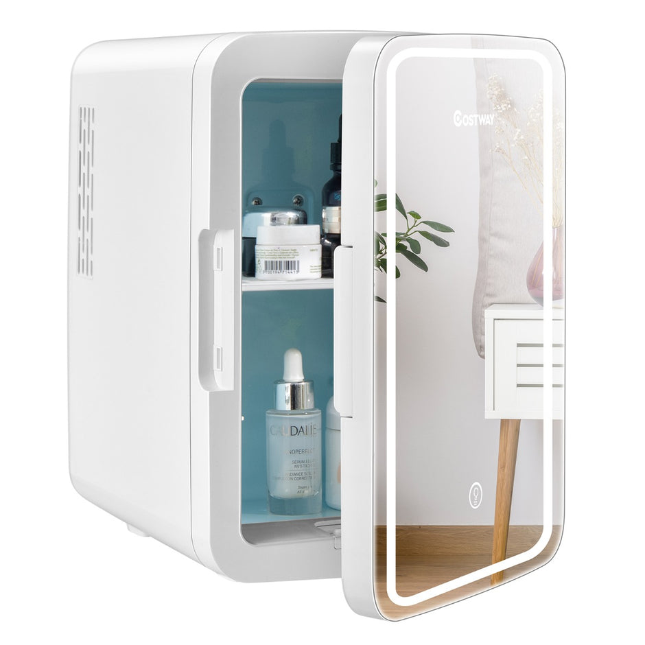 Minikylskåp – Bärbart med LED spegel – 10 L 23 x 28 x 34 cm – Vit