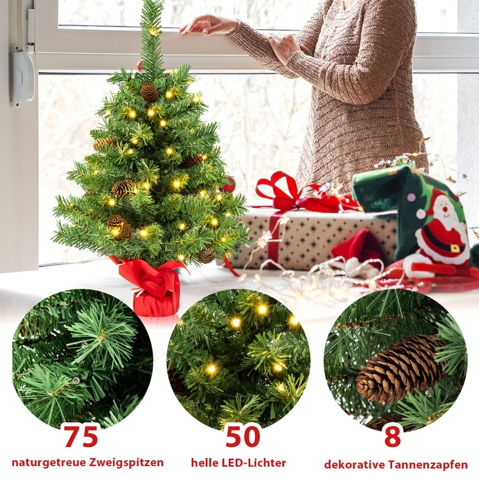 Stort – Upplyst Mini Julgran Bordsträd med LED ljus Gröna – 50 64 cm – Grön