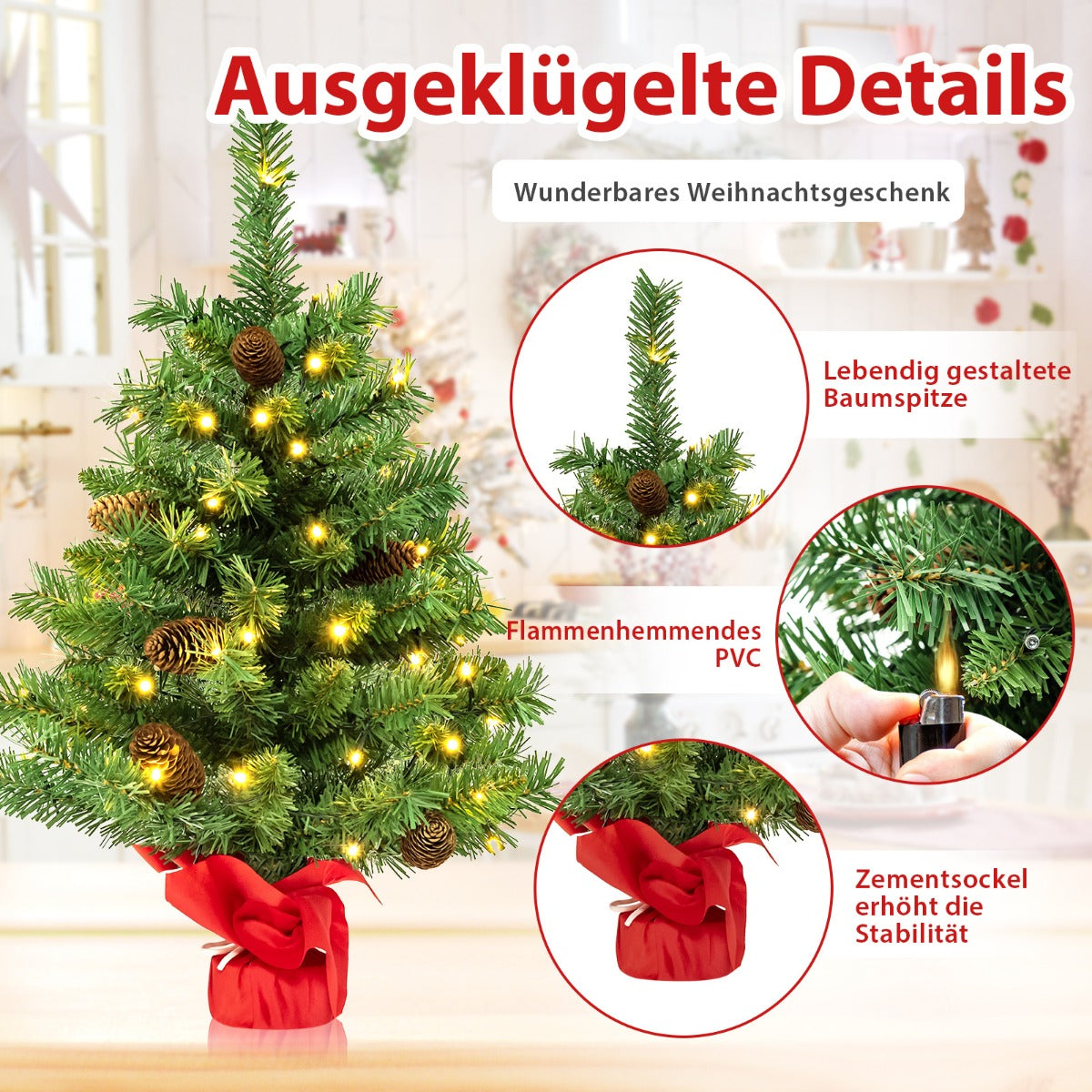 Stort – Upplyst Mini Julgran Bordsträd med LED ljus Gröna – 50 64 cm – Grön