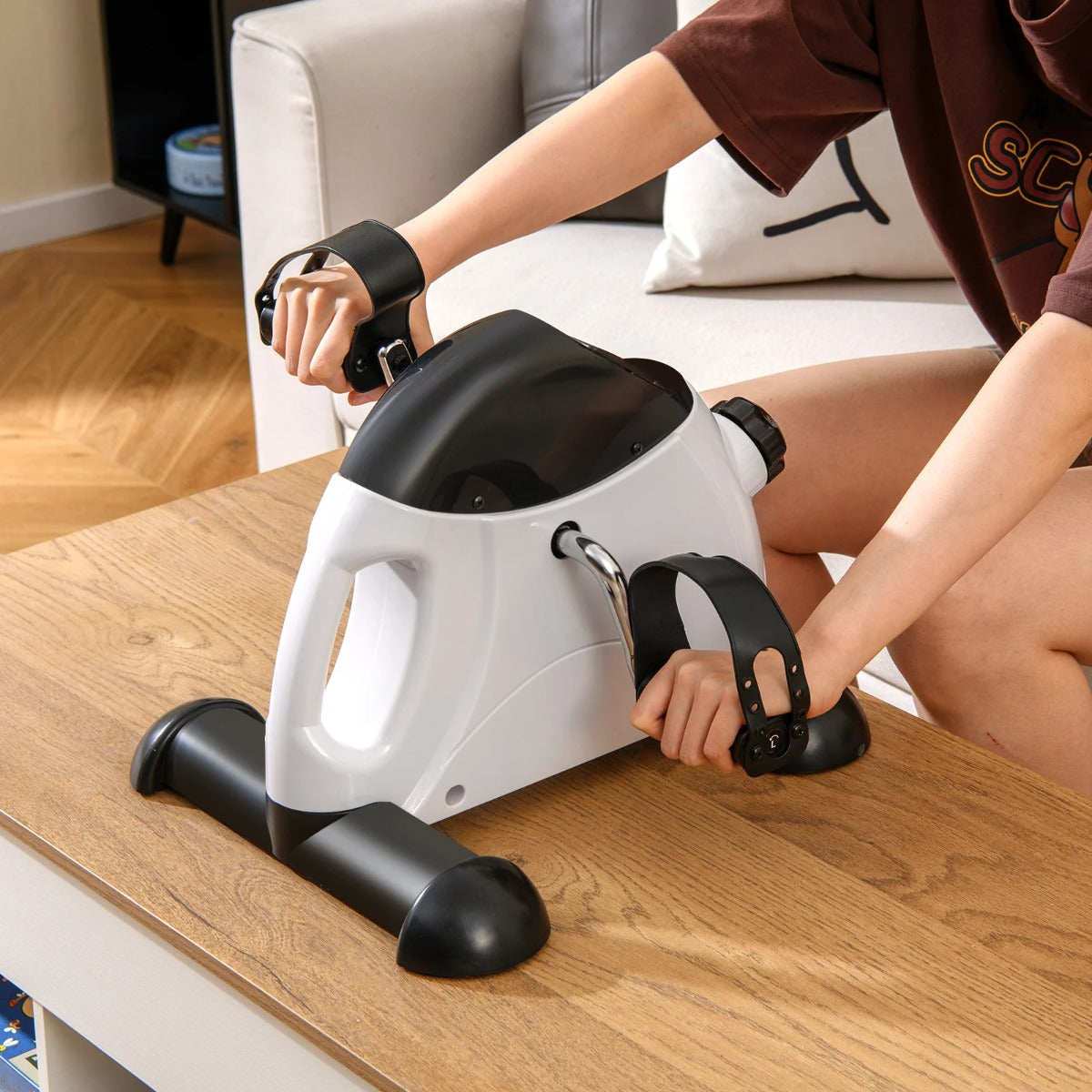 Mini – pedaltränare med LCD skärm Bärbar träningsmaskin för arm och benträning – Vit