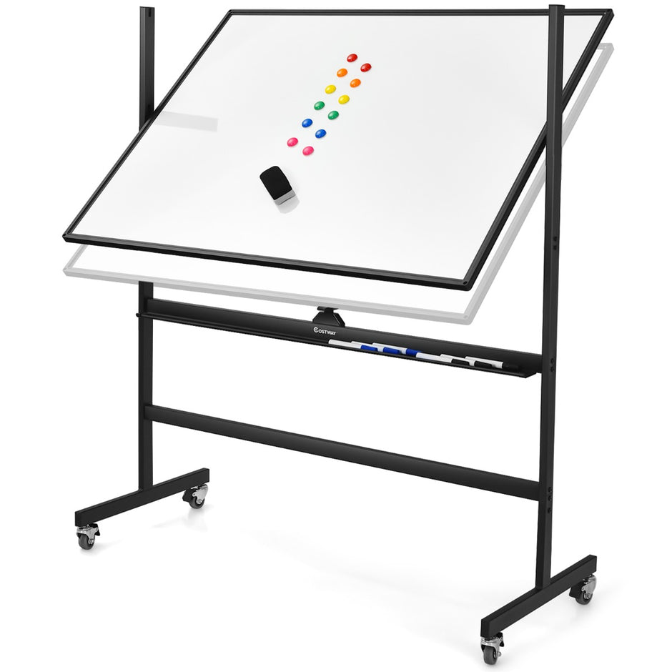 Mobil – magnetisk stor vändbar whiteboardtavla roterbar 360° + – 90 x 120 cm – Svart och vit