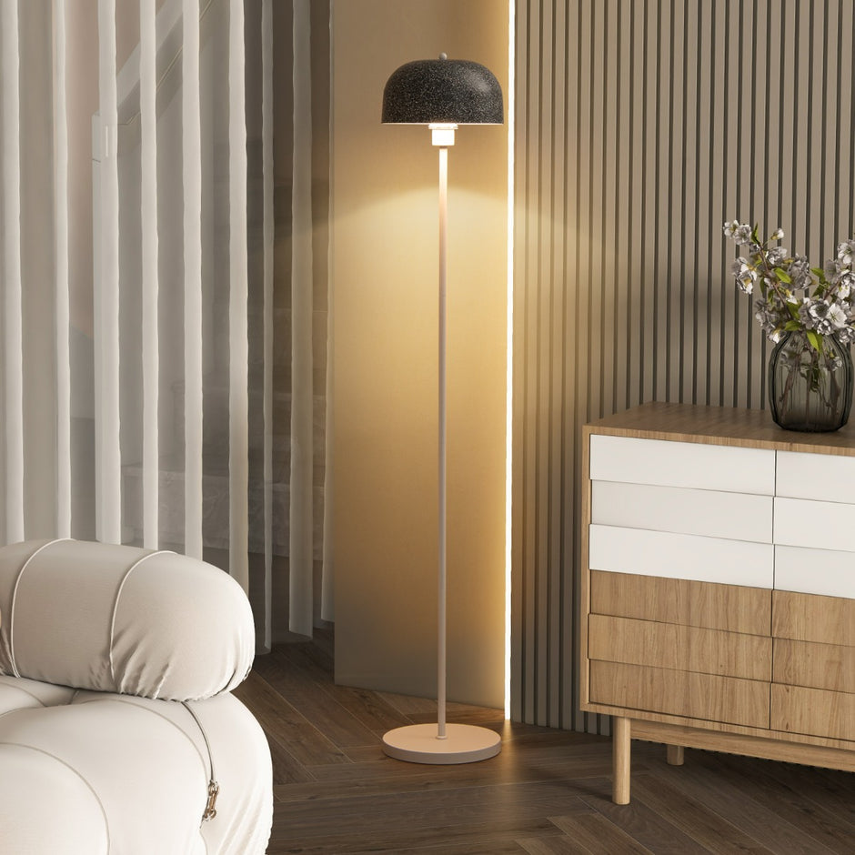 Golvlampa – med fotkontakt och E27 lampfot lampskärm – 146 cm – Grå