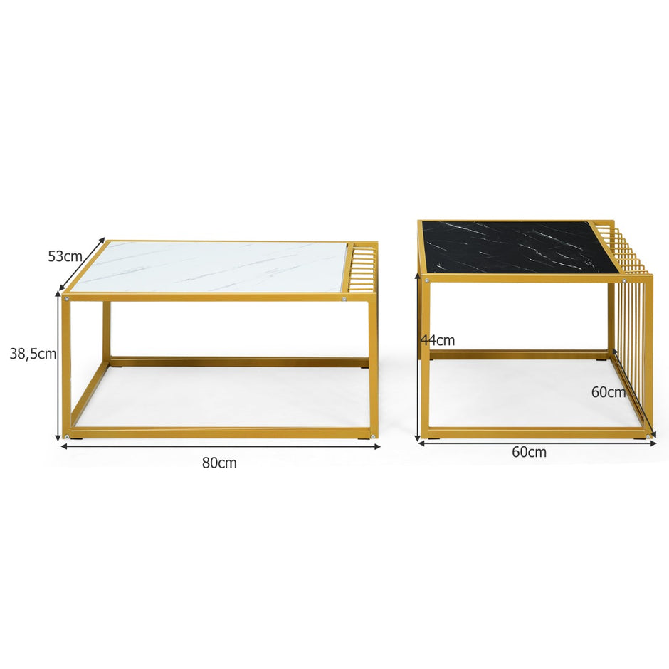Sidobordsset – Soffbord Häckningsbord Marmor Modernt Gul + – 2 x – Svart och vit