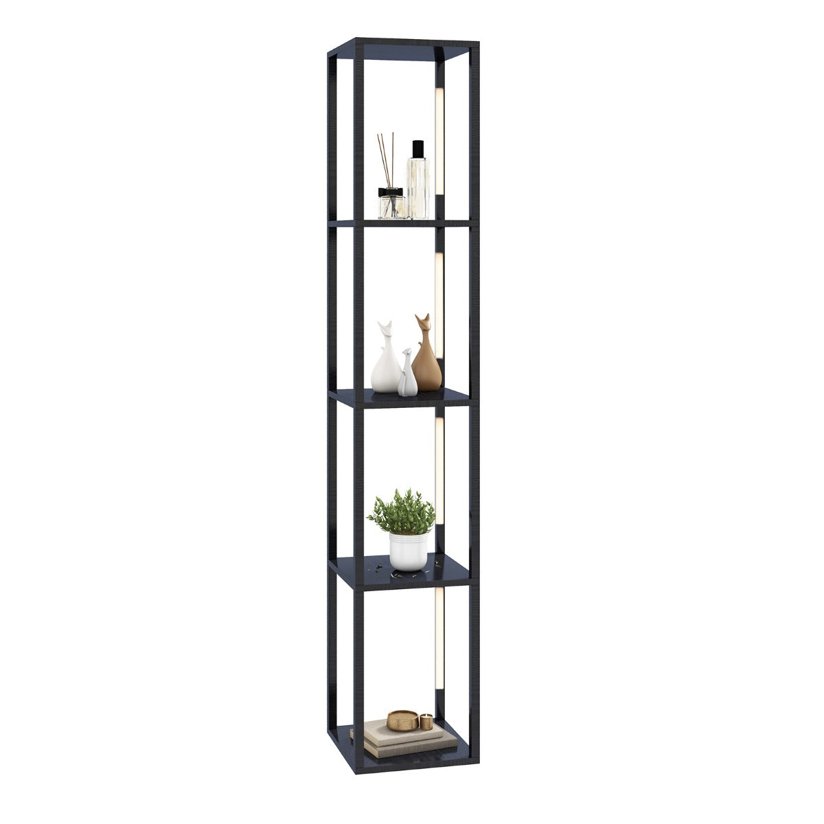 Golvlampa – Modern Upplyst Förvaringshylla – 29 x 29 x 163 cm – Svart
