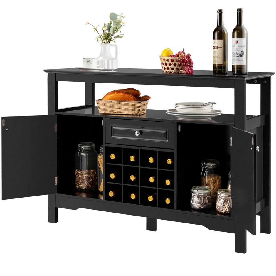 Modern – matsalsbuffé med vinhylla och skåp låda – 117 x 40,5 x 82,5 cm – Svart