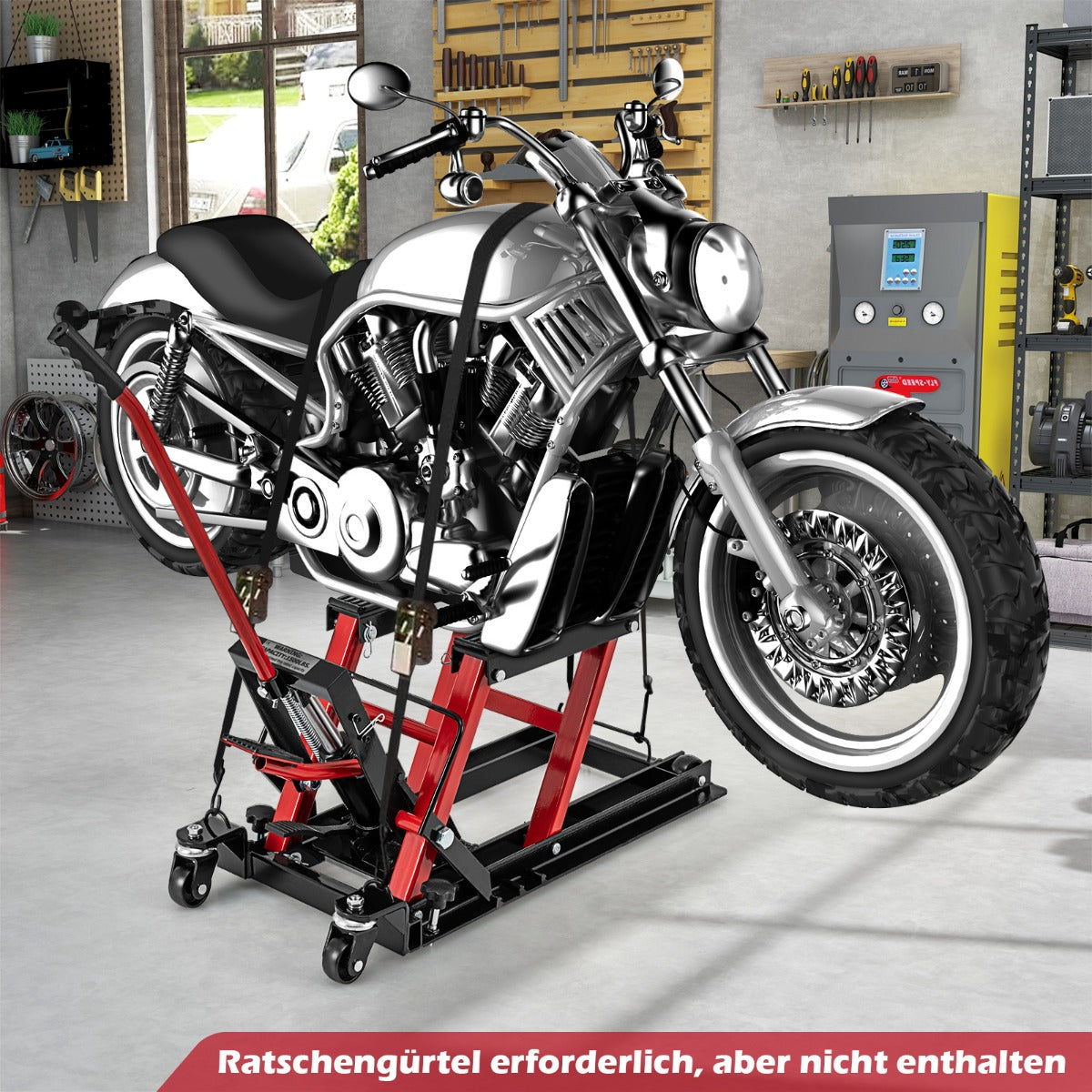 Motorcykellyft – upp till stegs höjdjusterbar hydraulisk motorcykeljack – 680 kg 3 – Röd