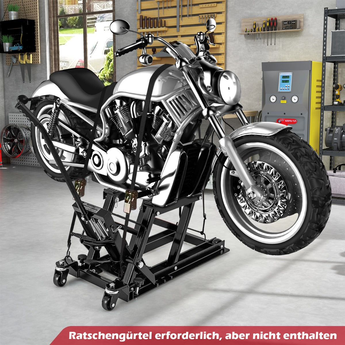 Motorcykellyftplattform – upp till stegs höjdjusterbar hydraulisk motorcykeljack – 680 kg 3 – Svart