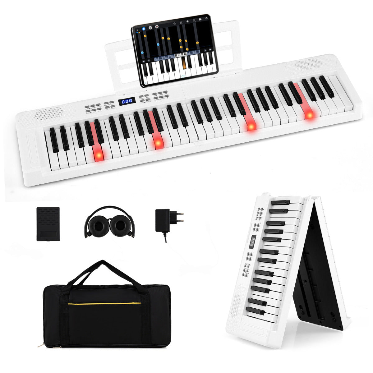 tangenters – hopfällbart pianokeyboard fullvärdigt elektroniskt med MIDI och Split funktion Vitt – 61 – Vit