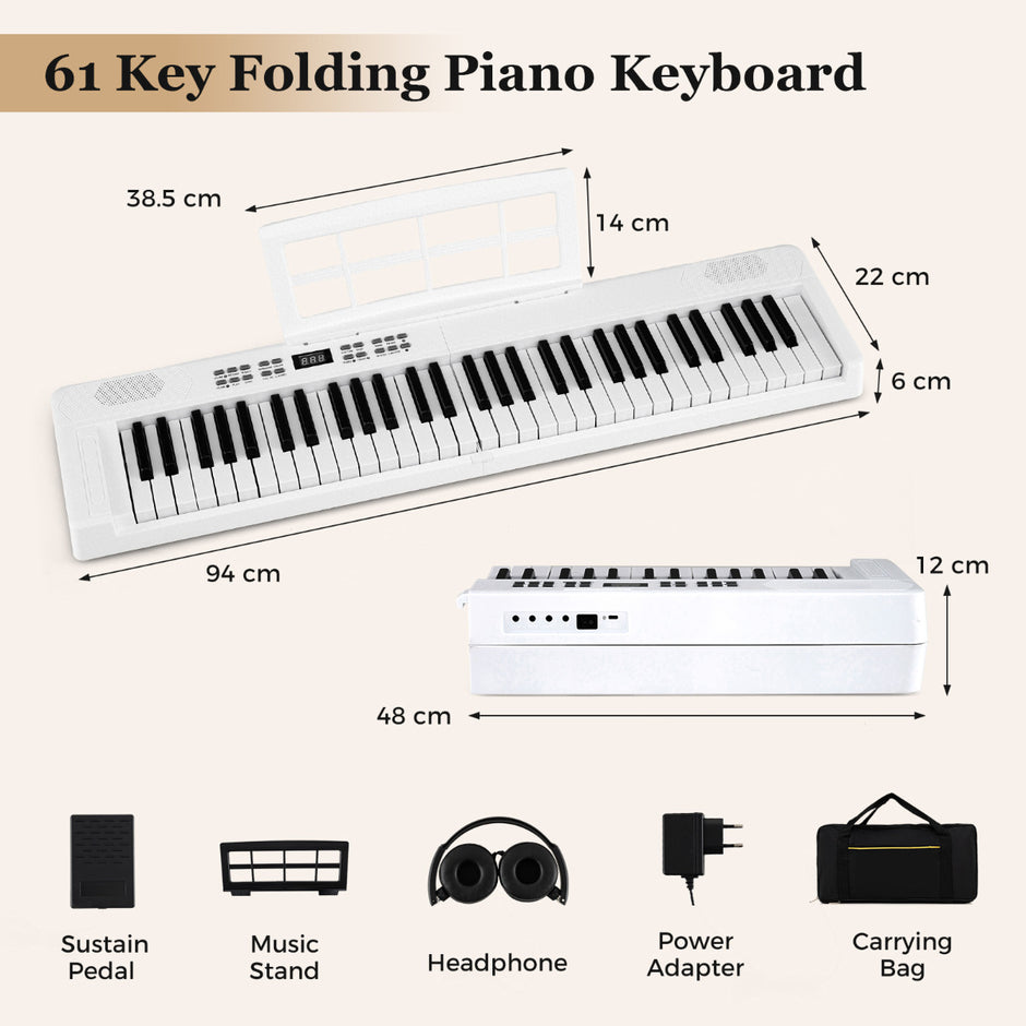 tangenters – hopfällbart pianokeyboard fullvärdigt elektroniskt med MIDI och Split funktion Vitt – 61 – Vit
