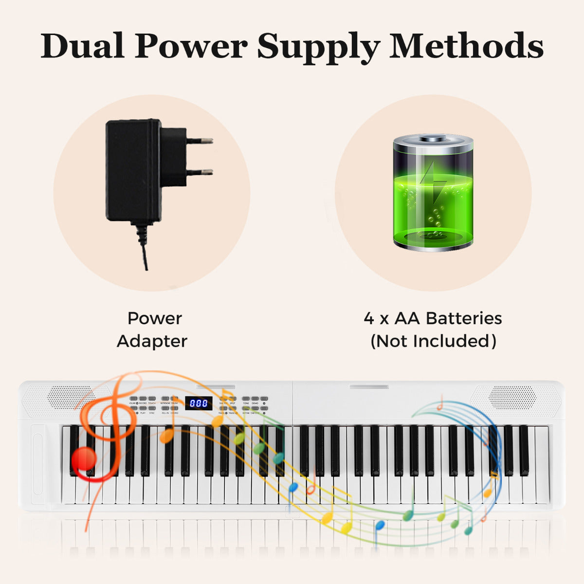 tangenters – hopfällbart pianokeyboard fullvärdigt elektroniskt med MIDI och Split funktion Vitt – 61 – Vit