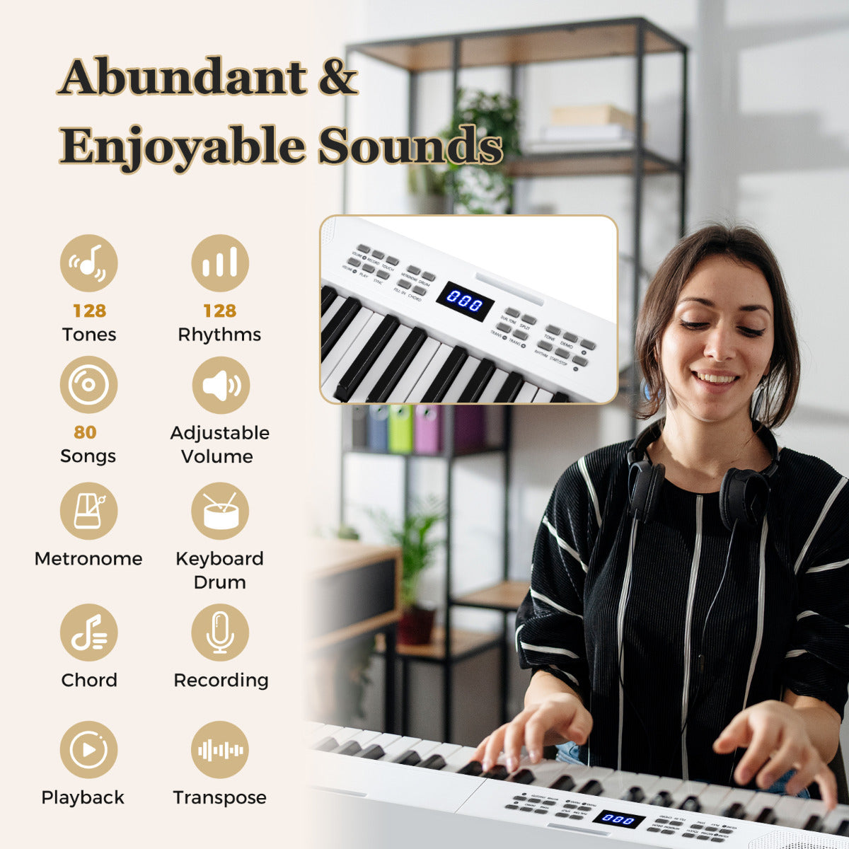 tangenters – hopfällbart pianokeyboard fullvärdigt elektroniskt med MIDI och Split funktion Vitt – 61 – Vit