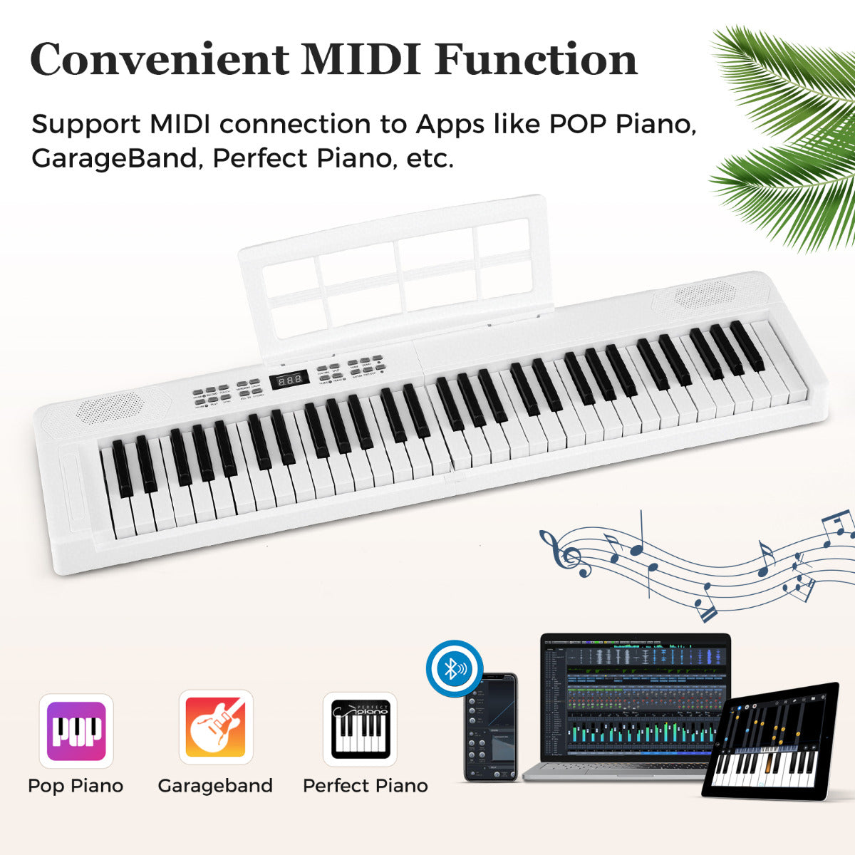 tangenters – hopfällbart pianokeyboard fullvärdigt elektroniskt med MIDI och Split funktion Vitt – 61 – Vit