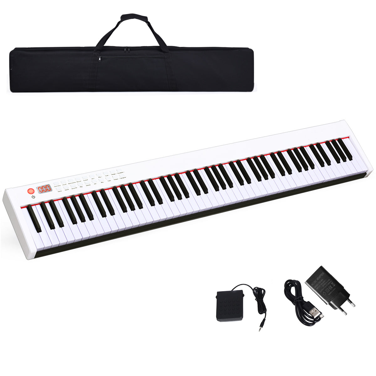 Digitalt – piano med tangenter Bärbar elektronisk klaviatur + – 88 127 x 21,5 x 6,5 cm – Svart och vit