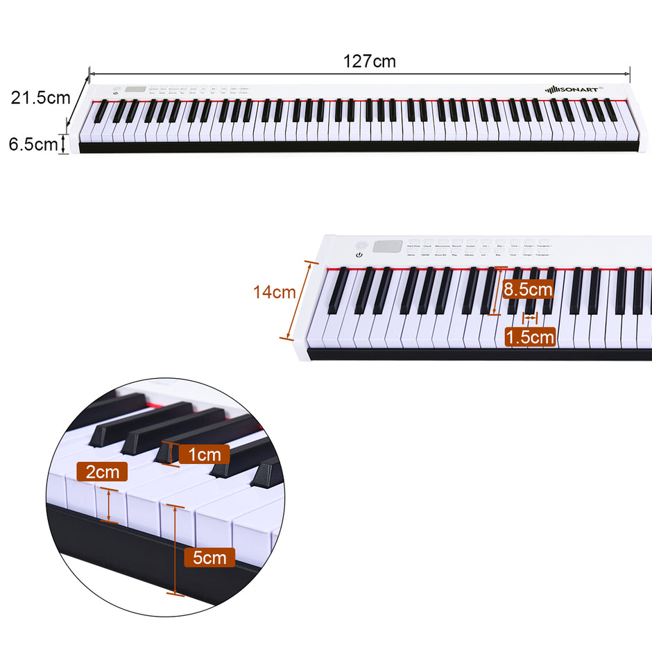 Digitalt – piano med tangenter Bärbar elektronisk klaviatur + – 88 127 x 21,5 x 6,5 cm – Svart och vit