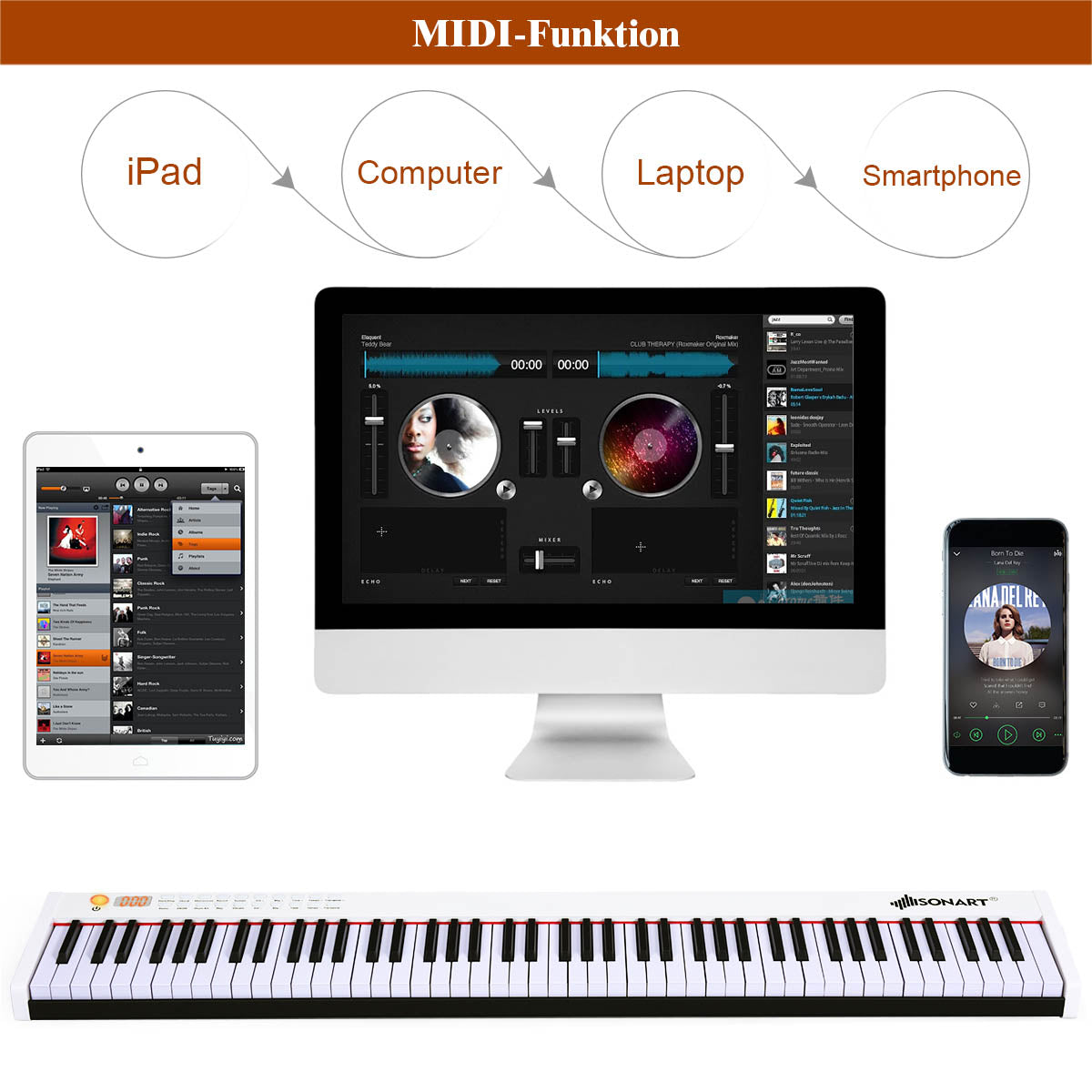 Digitalt – piano med tangenter Bärbar elektronisk klaviatur + – 88 127 x 21,5 x 6,5 cm – Svart och vit