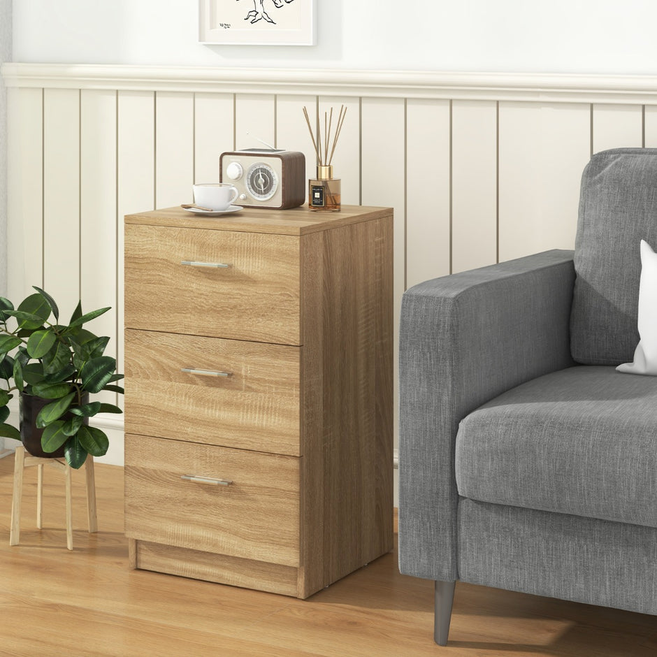 Sängbord – med lådor sidobord nattduksbord för resårmadrass – 3 38 x 35 x 66 cm – Natur