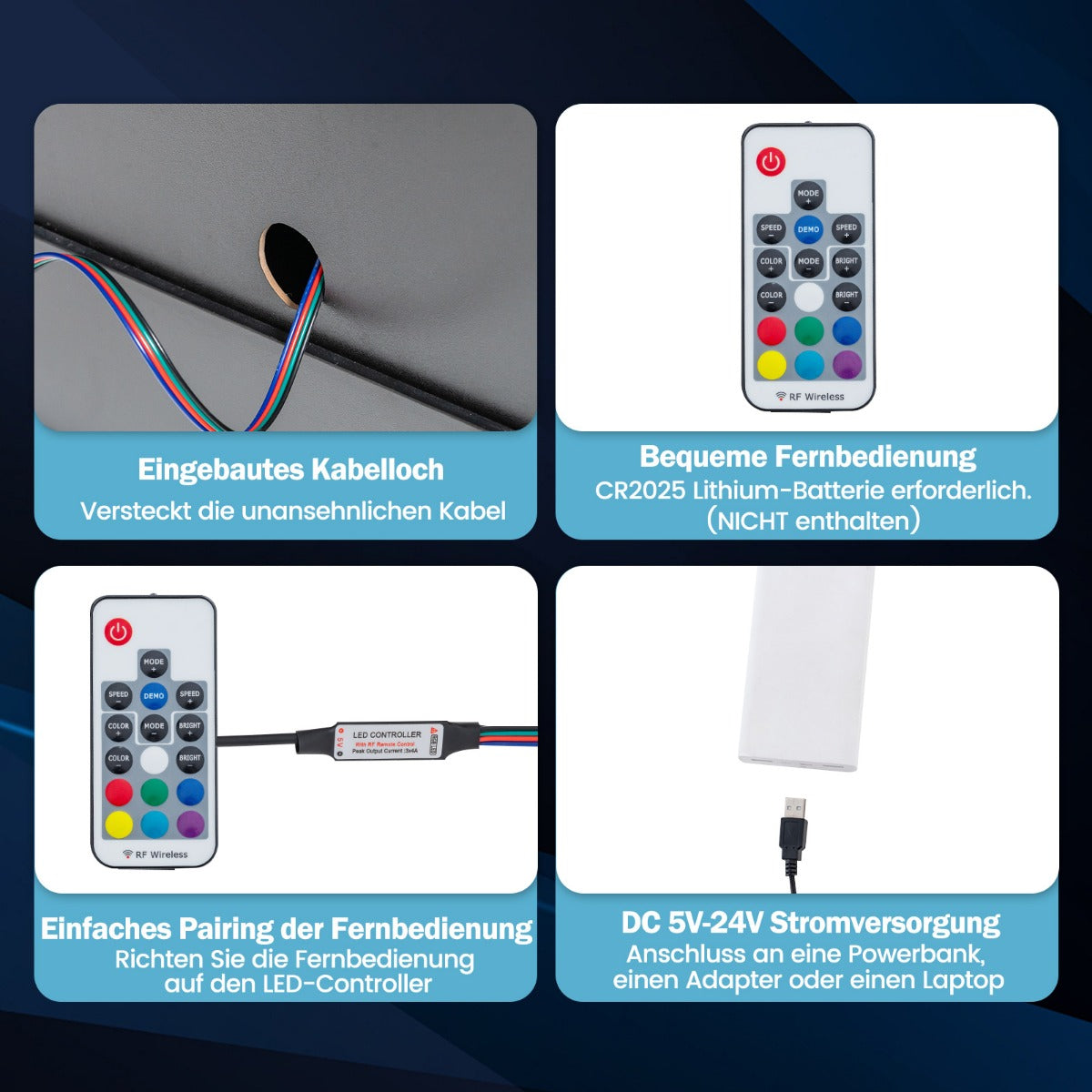 Sängbord – med LED belysning Nattduksbord Sidobord lådor – 2 50 x 40 x 58 cm – Svart