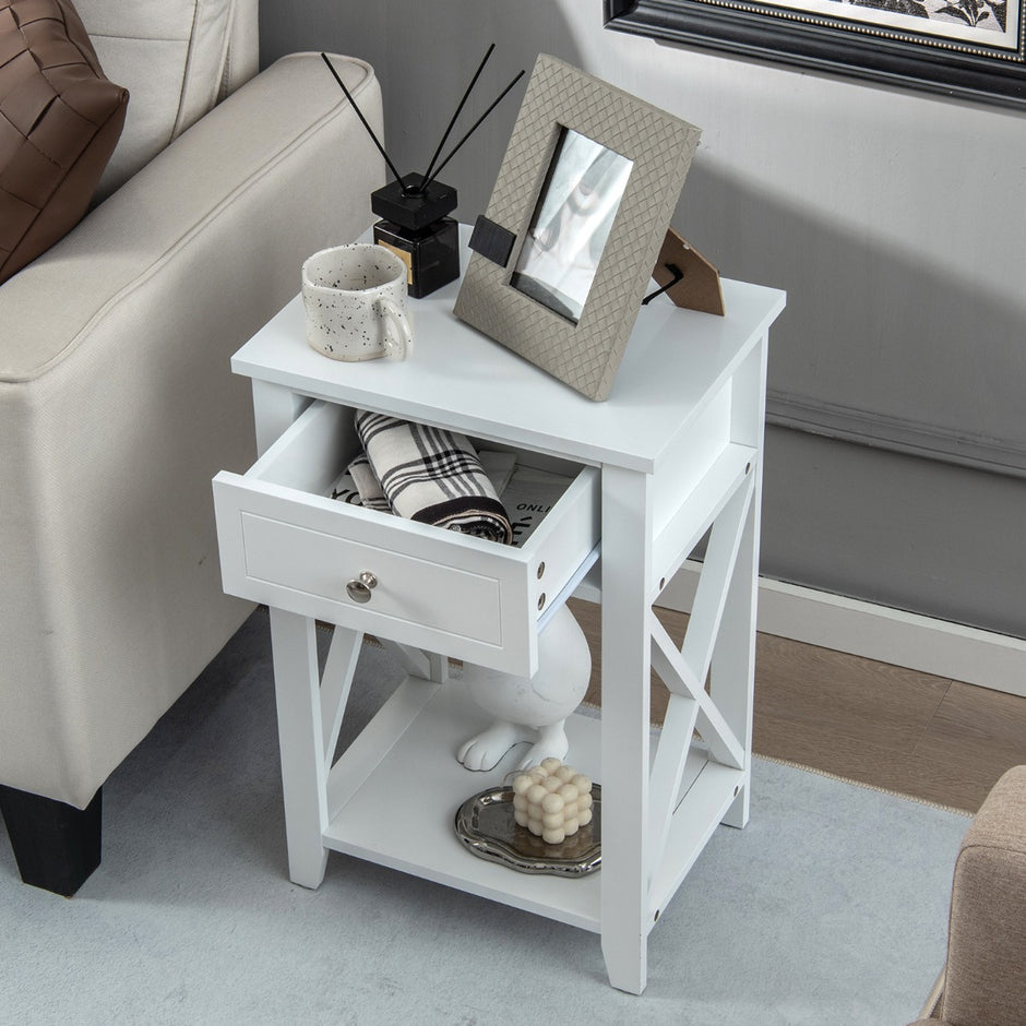 Set – med formade sängbord låda och nedre förvaringsfack Modernt sidobord vitt – 2 x – Vit