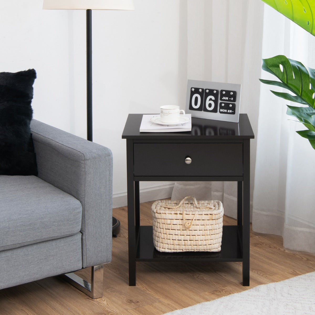 Set – med vånings sängbord lådor, nattduksbord, – 2 2 48 x 40 x 58 cm – Svart