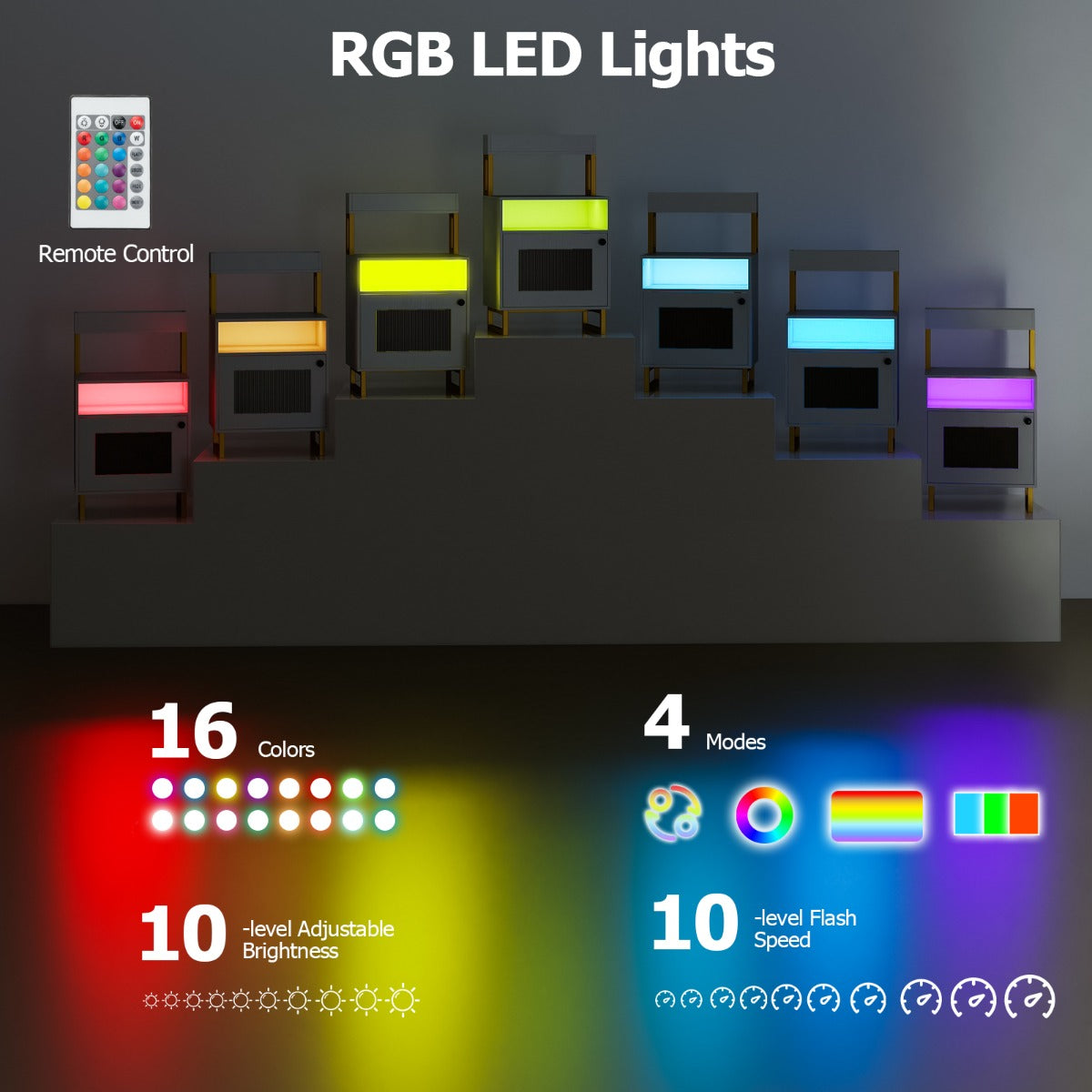Modern – nattduksbord med LED ljus och överfack sidobord soffabord – Vit