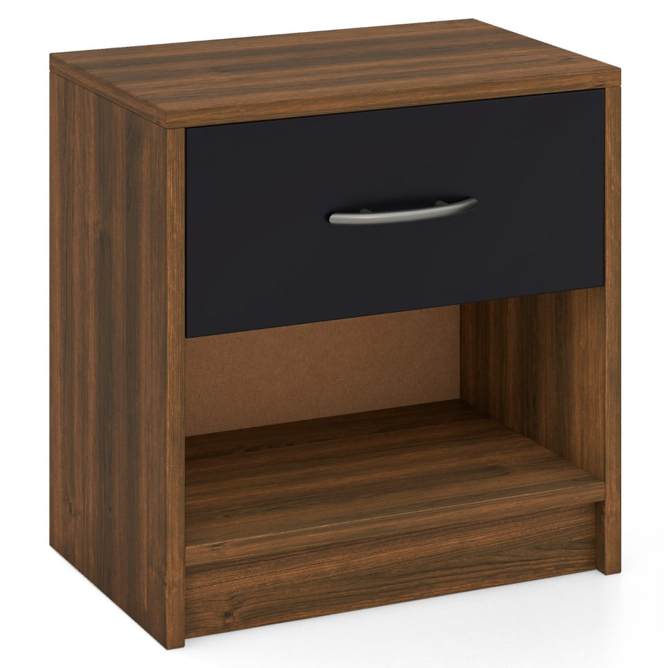 Sängbord – med låda Litet sidobord öppet fack + – 38,5 x 28 x 40,5 cm – Brun + svart
