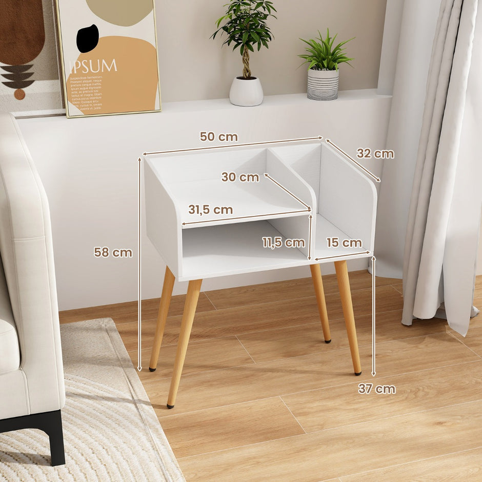 Sängbord – sidobord med öppet fack soffbord metallstödben st – 50 x 32 x 58 cm 2 – Vit