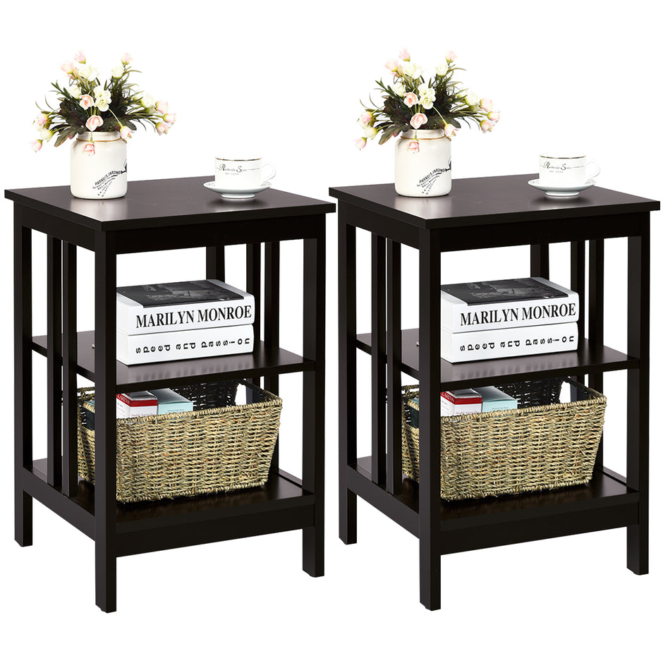 Sängbord – våningar set med sidobord Nattduksbord soffbord för sovrum – 3 2 40 x 40 x 61 cm – Kaffe