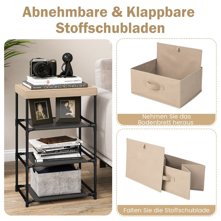 Sängbord – med tyglådor Sidobord metallstomme – 40 x 30 x 62 cm – Brun