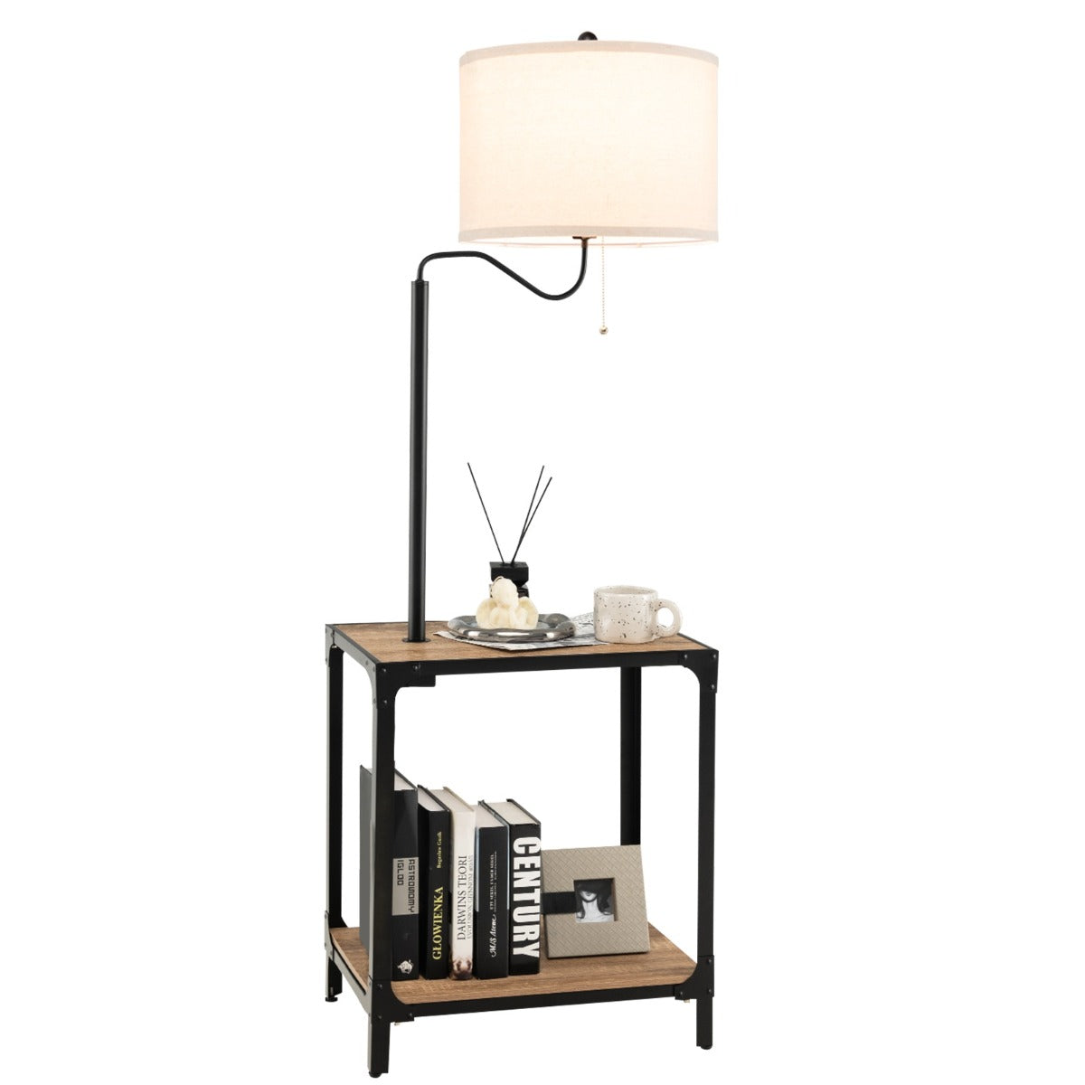 Modernt – sidobord med bordslampa och 360° roterande sänglampa – 49 x 34 x 144 cm – Brun