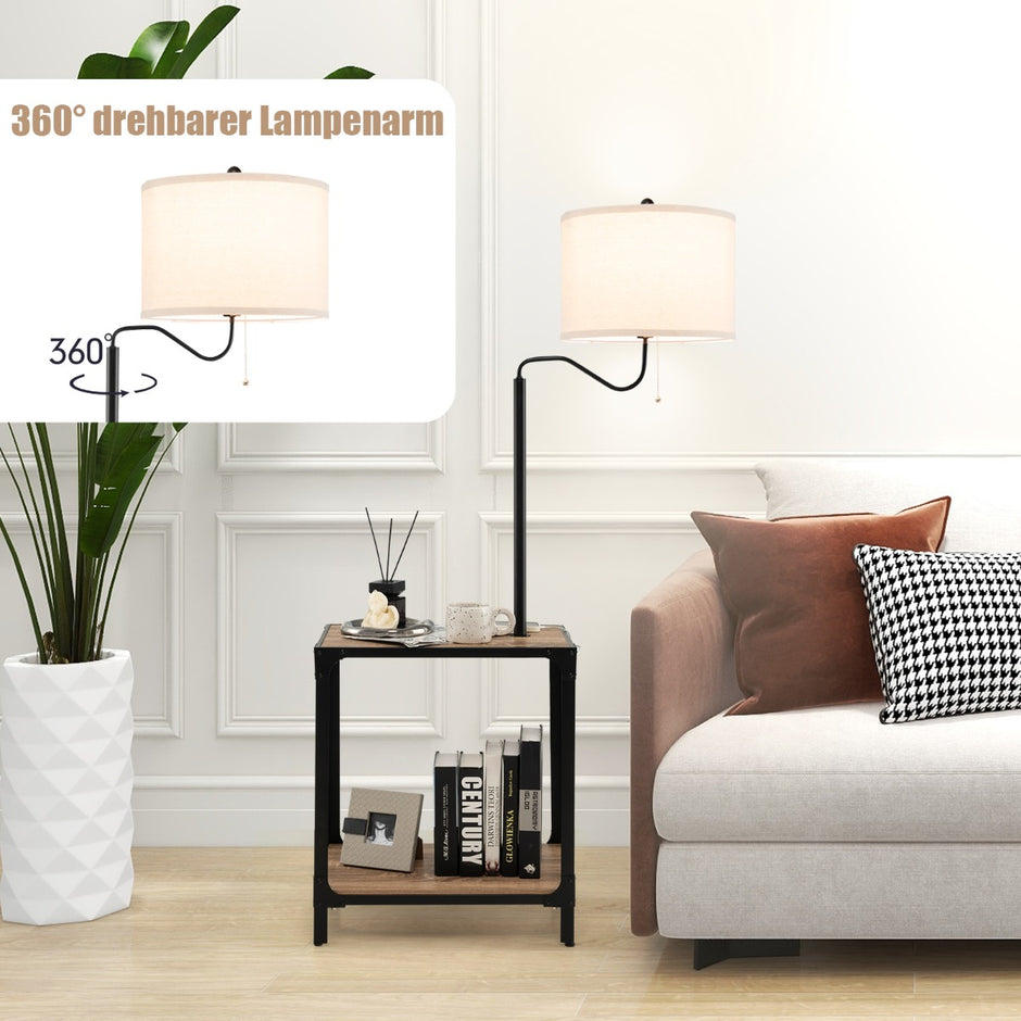 Modernt – sidobord med bordslampa och 360° roterande sänglampa – 49 x 34 x 144 cm – Brun