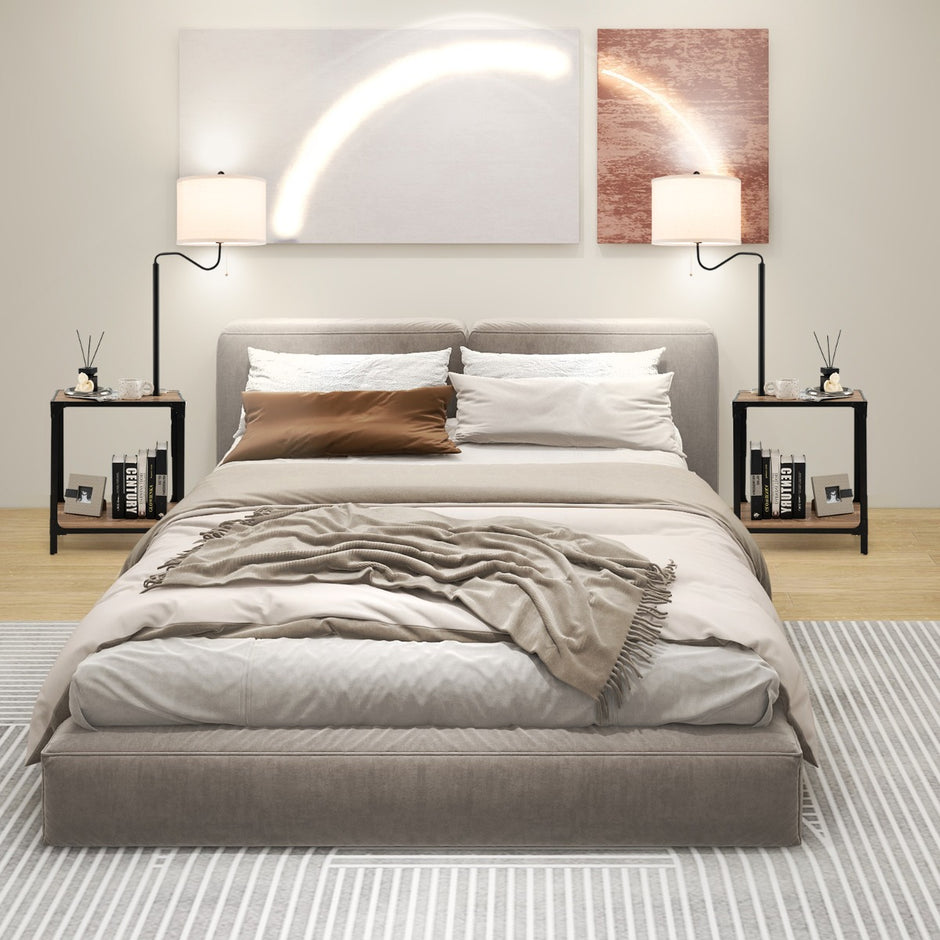 Modernt – sidobord med bordslampa och 360° roterande sänglampa – 49 x 34 x 144 cm – Brun