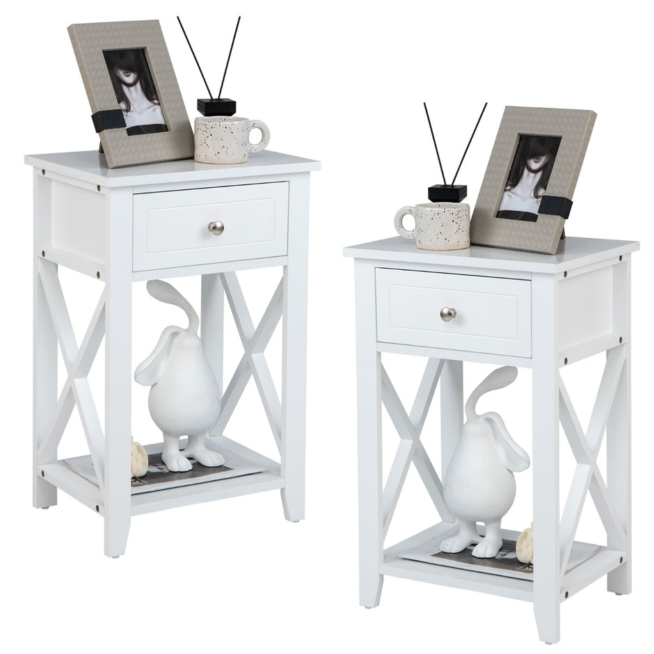 Set – med formade sängbord låda och nedre förvaringsfack Modernt sidobord vitt – 2 x – Vit