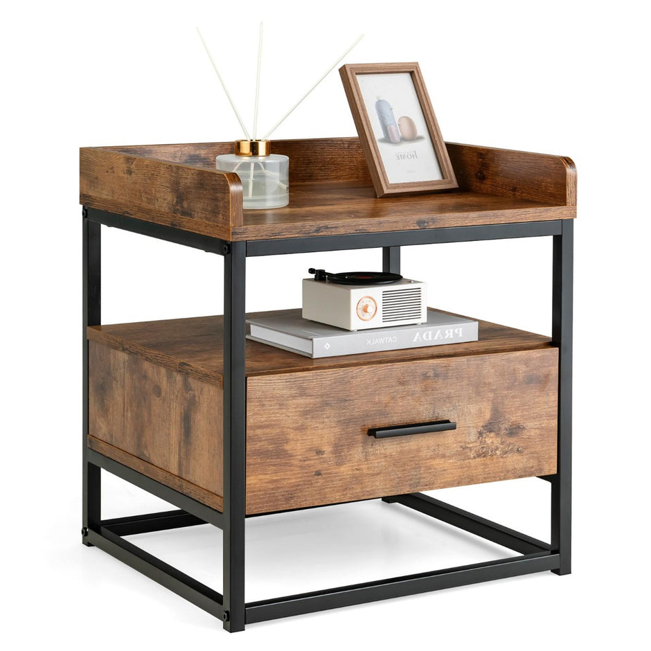 vånings – sidobord Soffbord med metallram och upphöjda skärmar Rustikbrun – 2 – Rustik brun