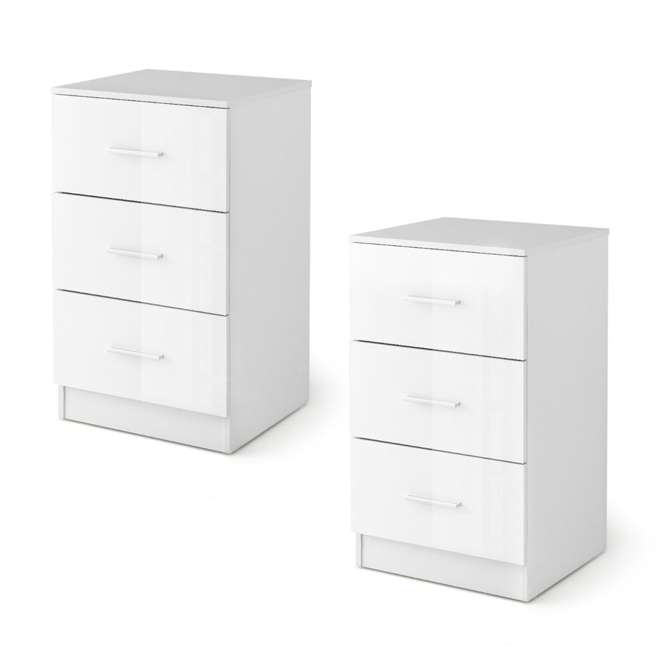 Set – med sängbord lådor, – 2 3 37,1 x 34,2 x 66,5 cm – Vit