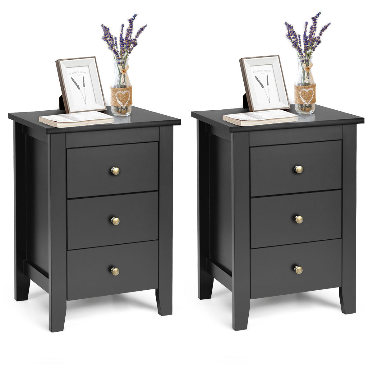 Set – med sängbord lådor för resårsäng – 2 3 46 x 37 x 65 cm – Svart