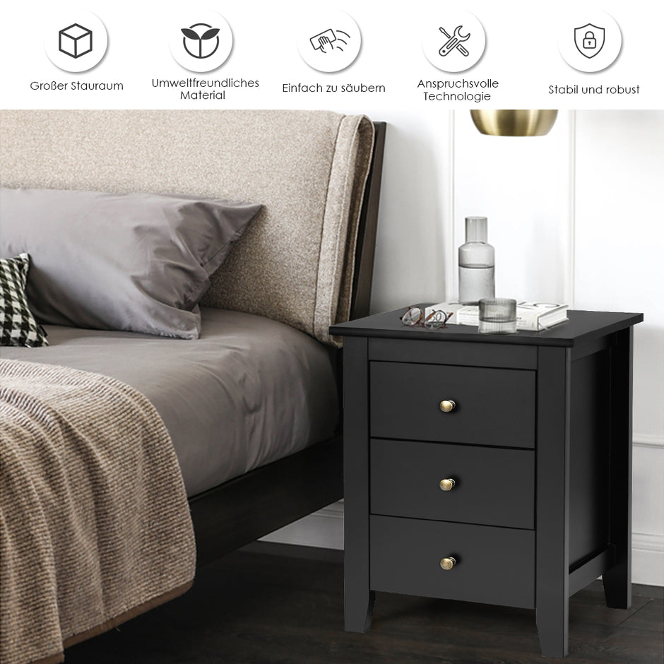 Set – med sängbord lådor för resårsäng – 2 3 46 x 37 x 65 cm – Svart