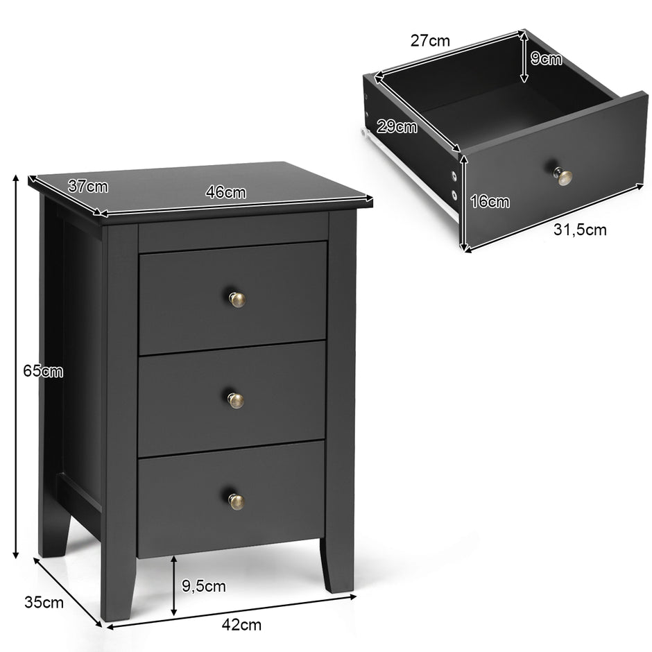 Set – med sängbord lådor för resårsäng – 2 3 46 x 37 x 65 cm – Svart