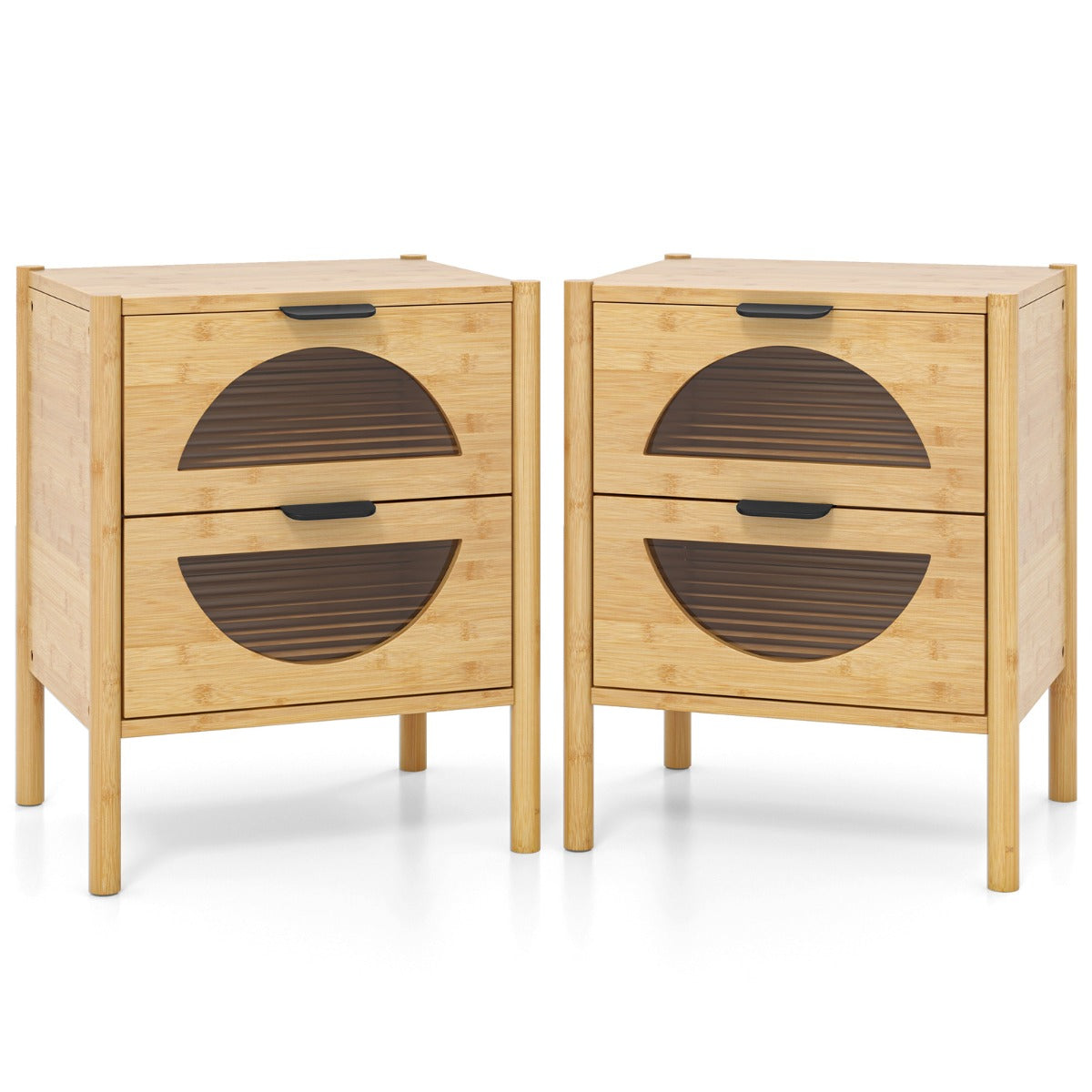 set – bambus nattbord med lådor Modern sidobord Robust nattskåp – 2 2 – Natur