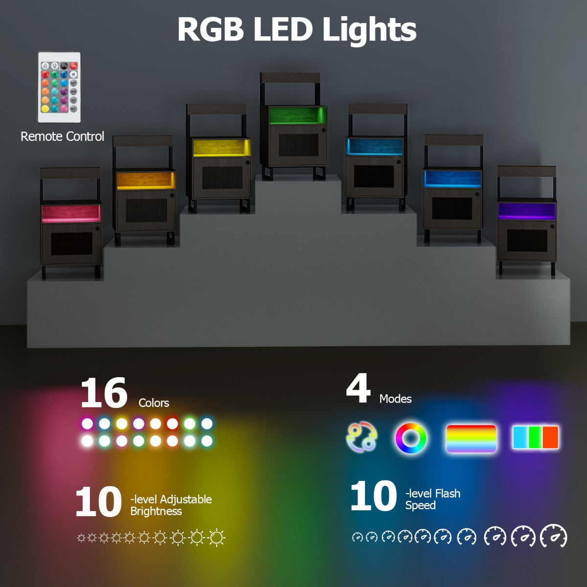Modern – nattduksbord med LED ljus och överfack sidobord soffabord – Grå