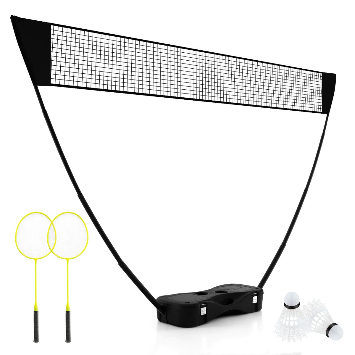 Badmintonnätstativ – Portabelt badmintonspel med racketar Komplett badmintonset – Svart